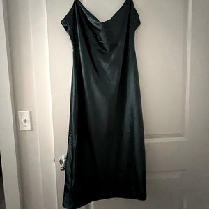 NWT XL Women's Deep Teal Satin Wrap Bodycon Midi Dress